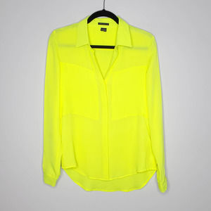 THEORY Durlia Neon Yellow V-Neck Long Sleeve Silk Blouse Sz Small S